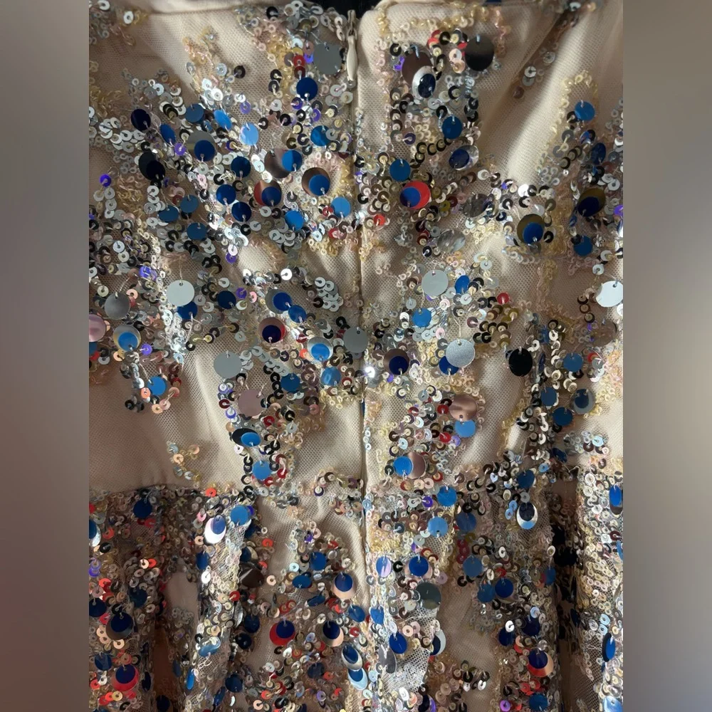 floral sequin embellished mini dress with puff sleeves NWT🦋✨ - Picture 4 of 7